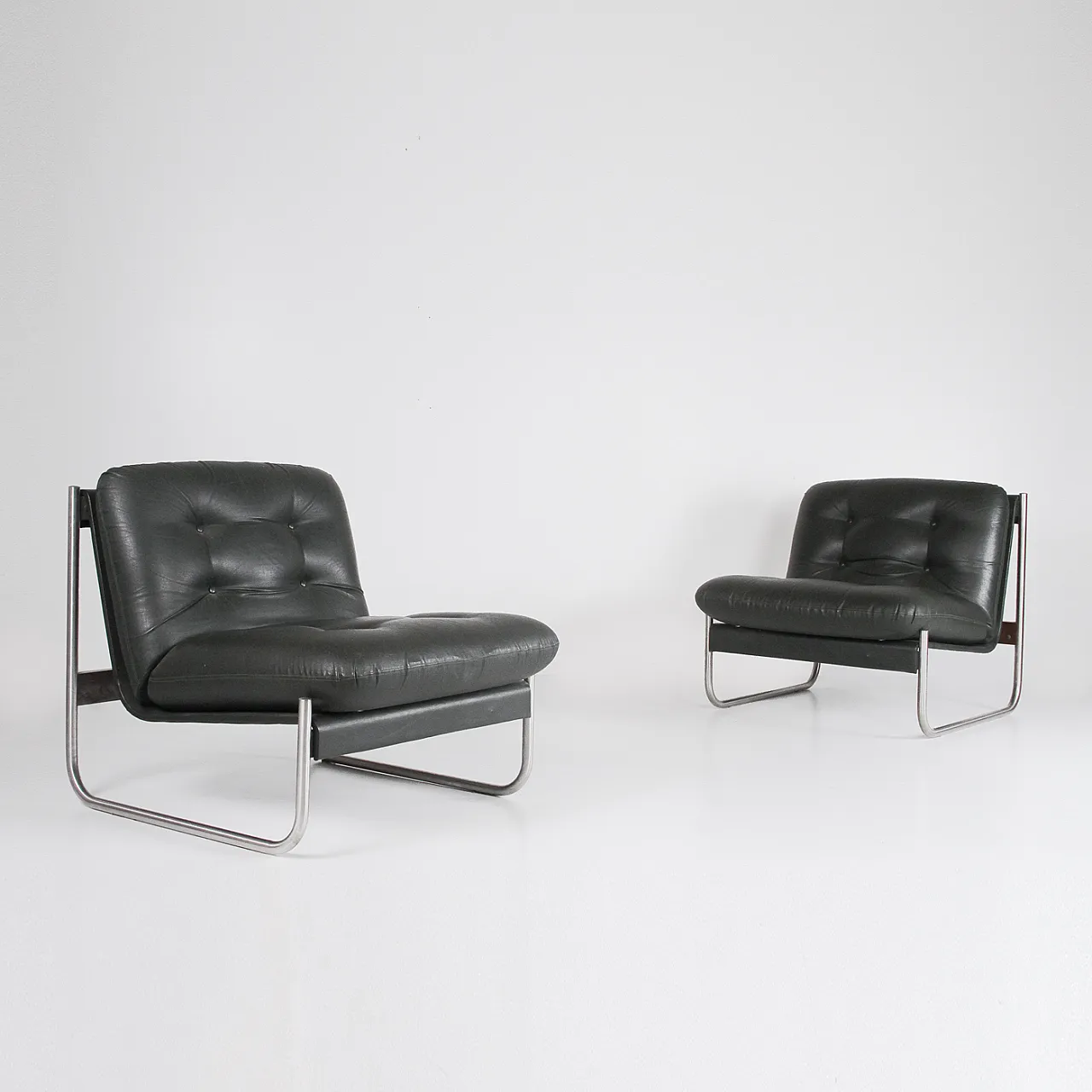 4 Faux leather armchairs, 1970s 16