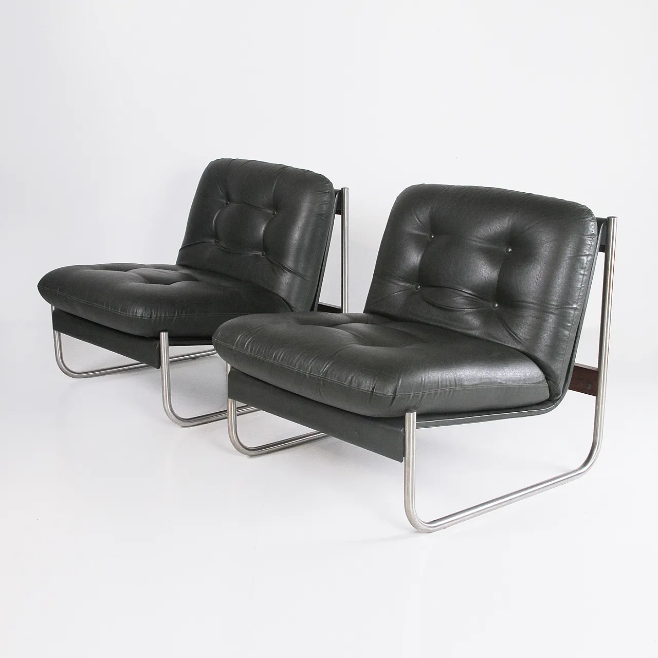 4 Faux leather armchairs, 1970s 17