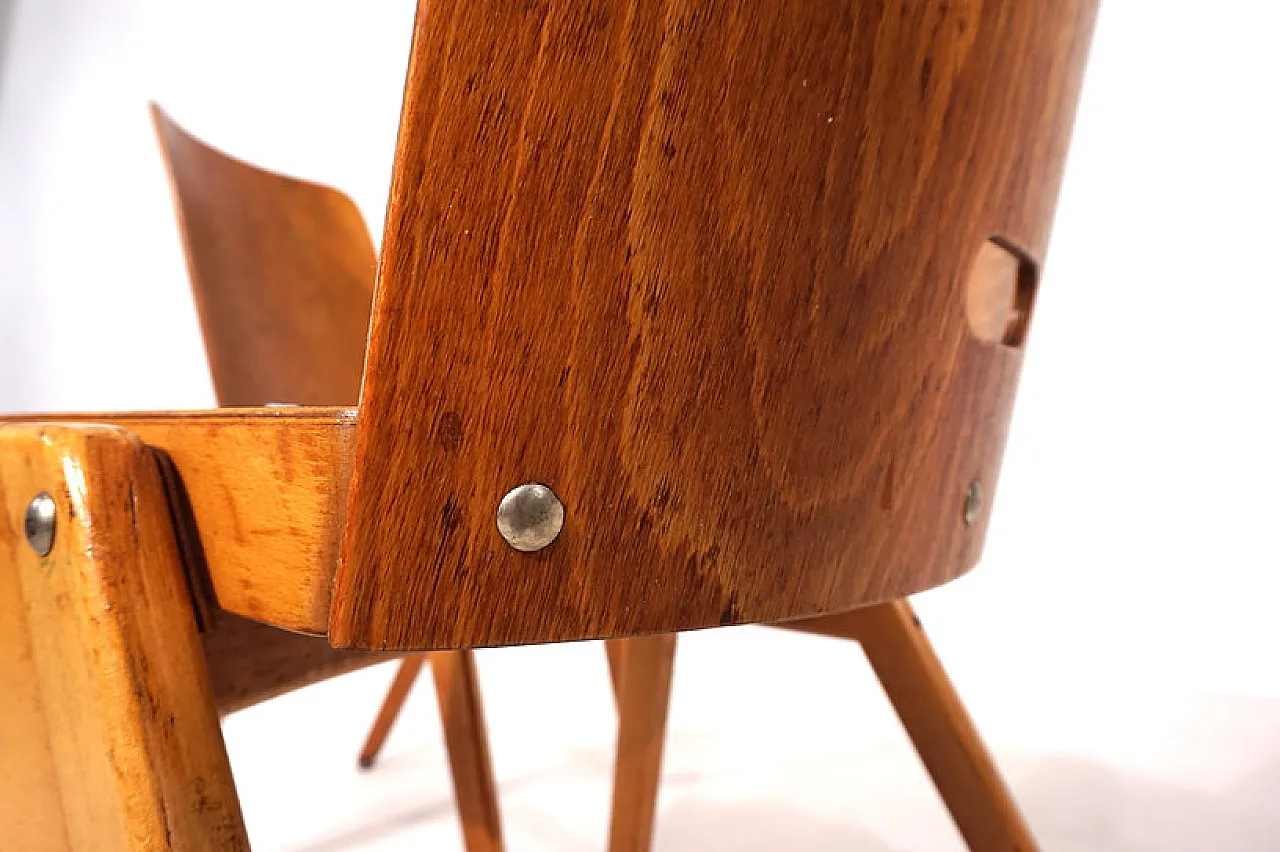 Coppia di sedie da pranzo impilabili in compensato, anni '60 4