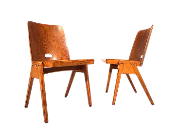 Coppia di sedie da pranzo impilabili in compensato, anni '60