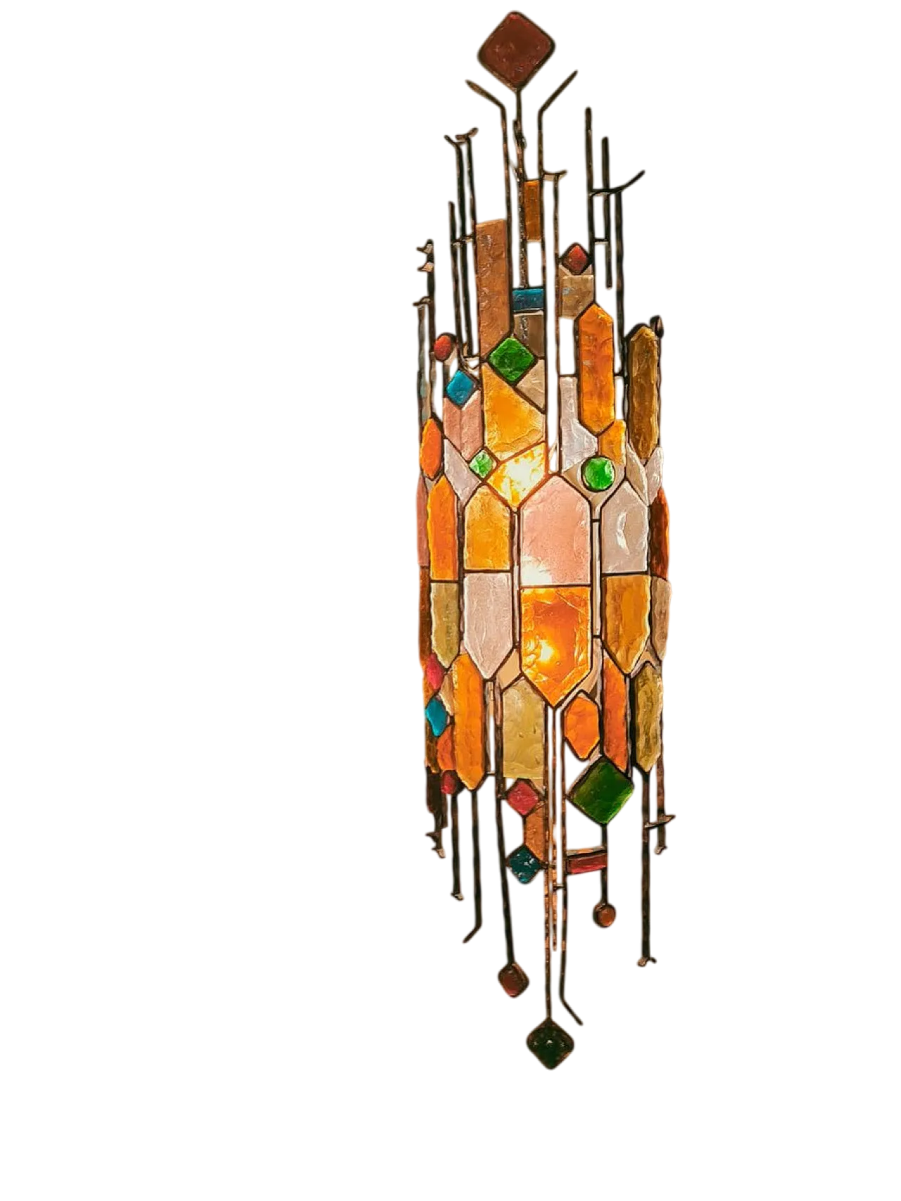 Pair of brutalist hammered glass wall lamps by Poliarte, 1970s 7