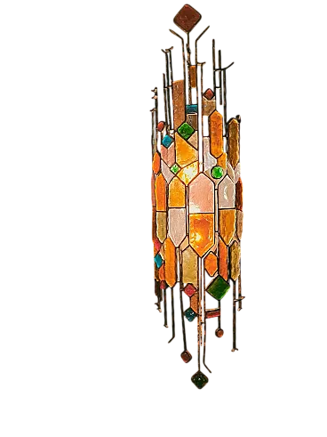 Pair of brutalist hammered glass wall lamps by Poliarte, 1970s