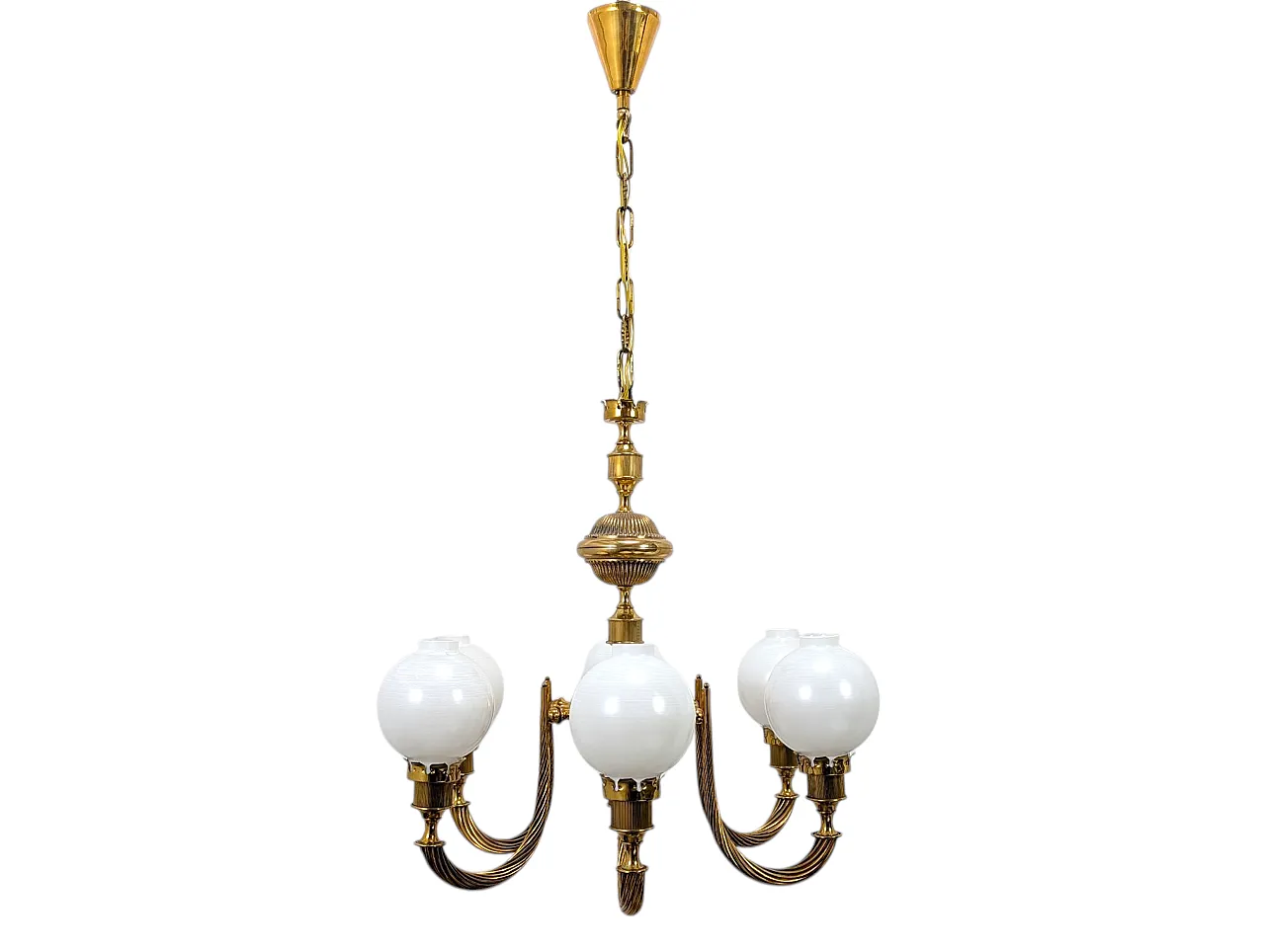 6-light brass pendant chandelier, 1960s 1