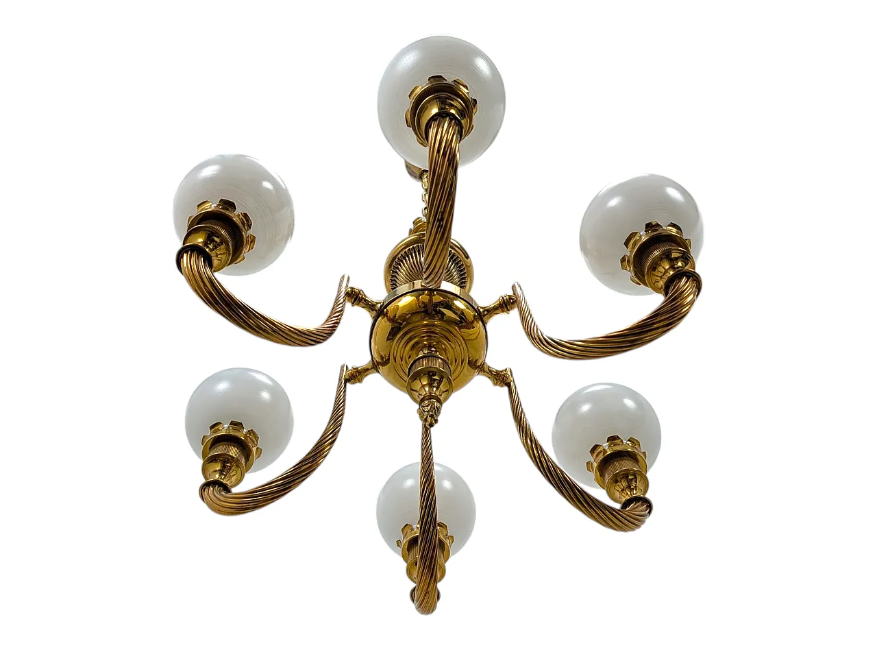 6-light brass pendant chandelier, 1960s 6