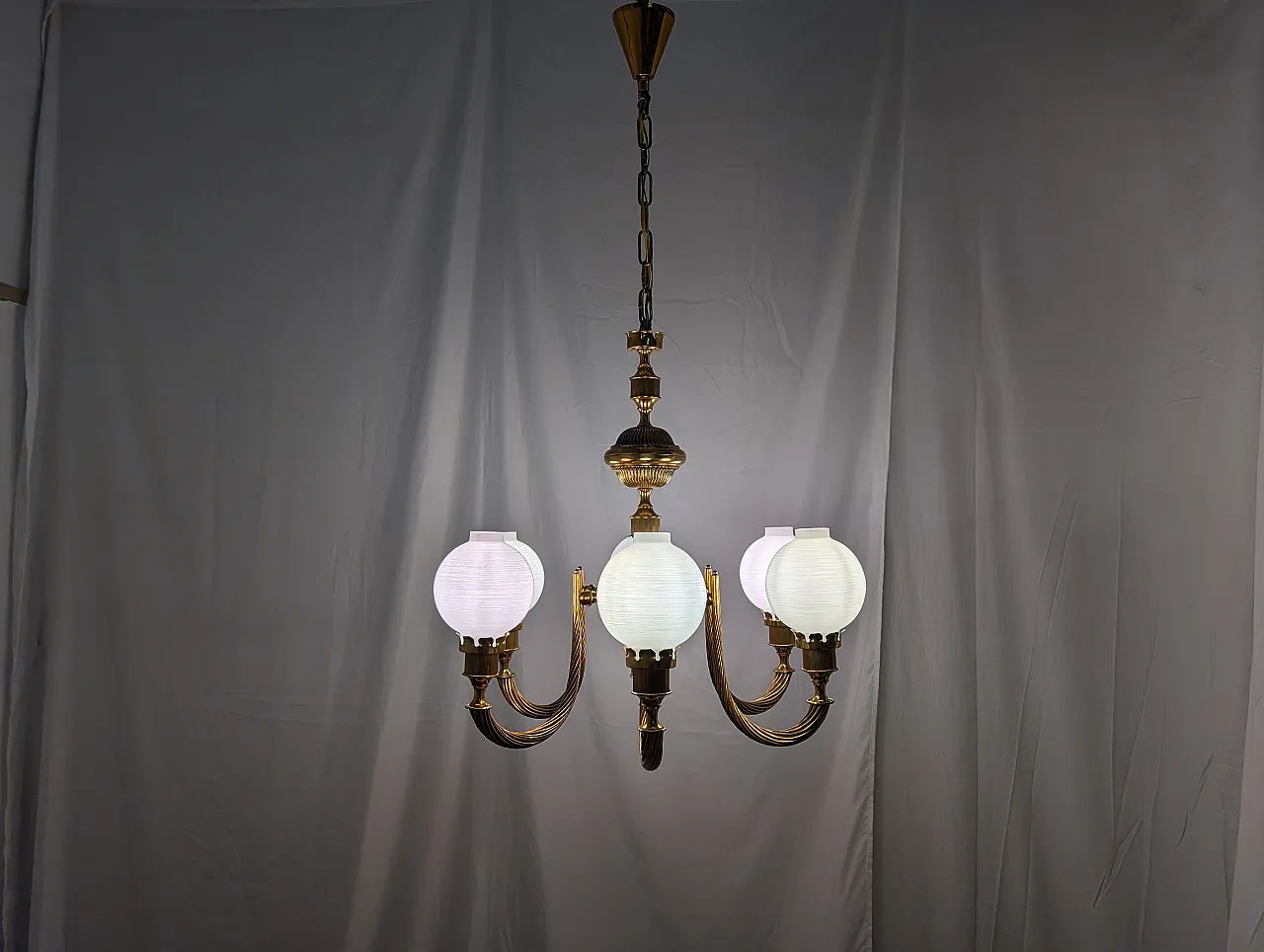 6-light brass pendant chandelier, 1960s 9