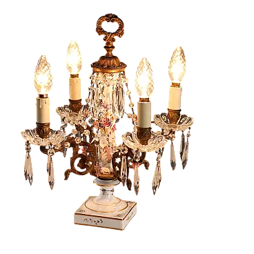 Lampada da tavolo in ceramica con motivi floreali, '800