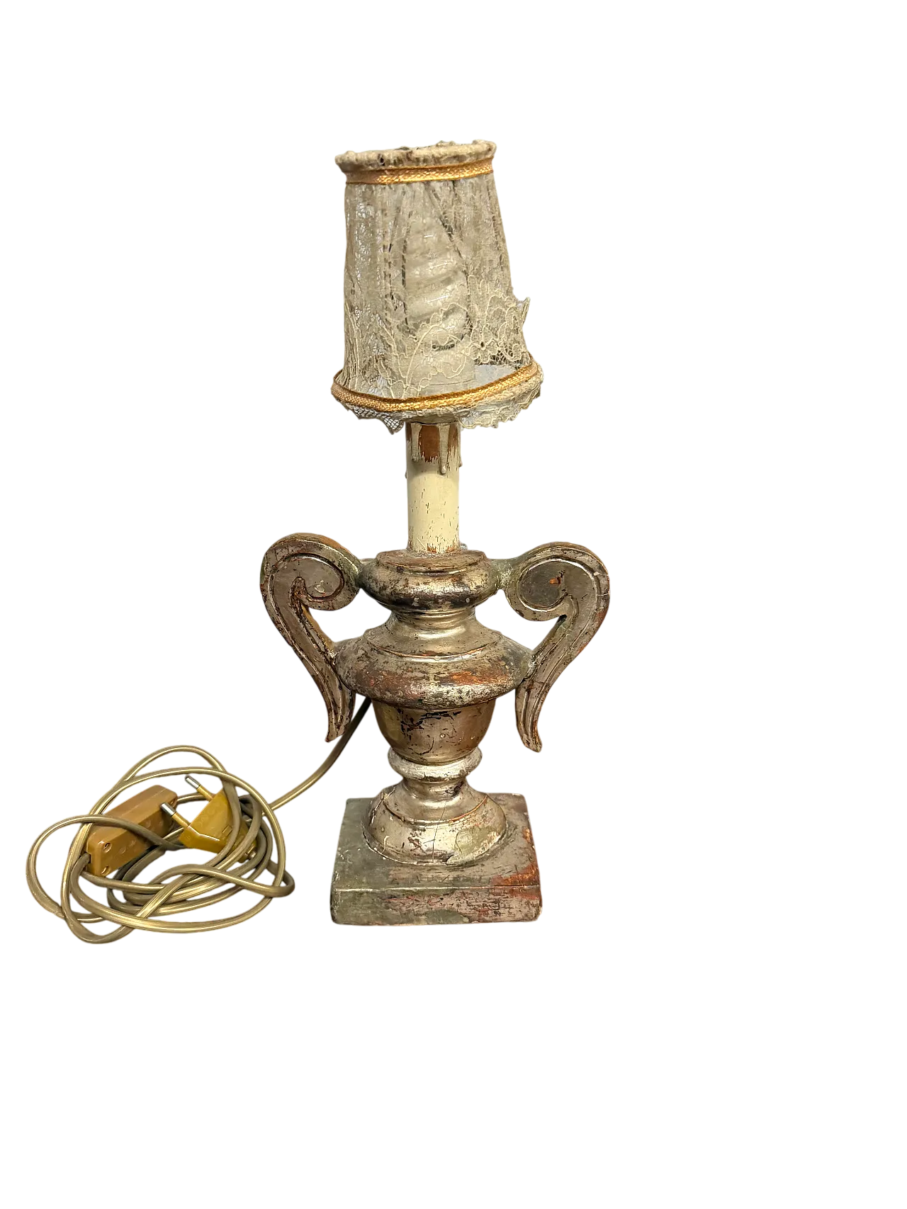 Antico lume porta palme, XVI, in legno e argento meccato, '600 9