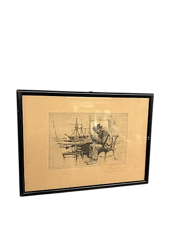 Incisione Gordon Grant personaggio al porto, 1927