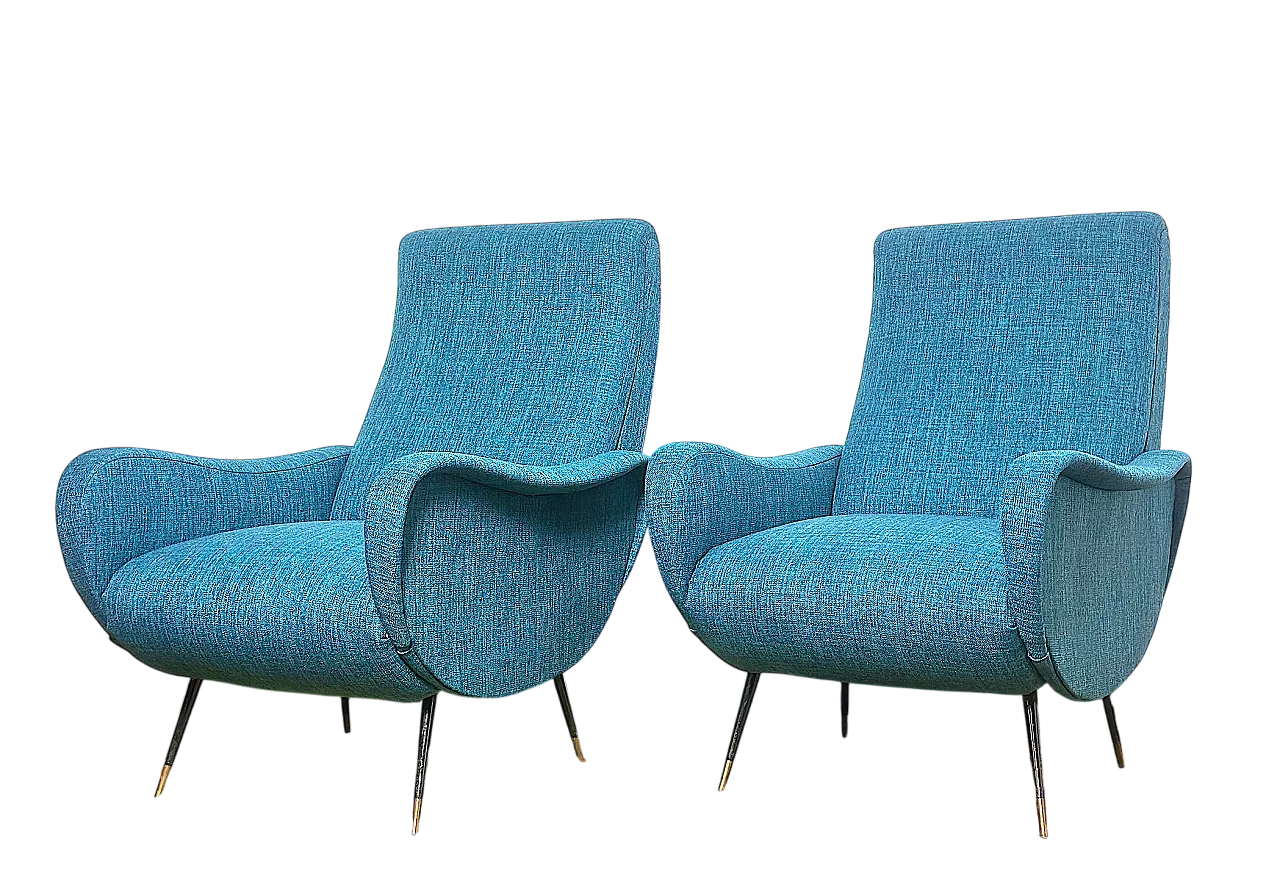 Pair of LADY Lt. Blue Armchairs from the 1950s Design Attributed to Marco Zanus 15
