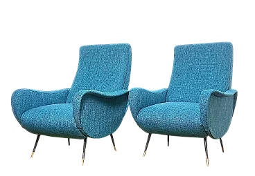 Pair of LADY Lt. Blue Armchairs from the 1950s Design Attributed to Marco Zanus
