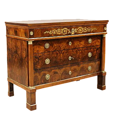 Cassettone comò Impero in noce intarsiato Italia '800