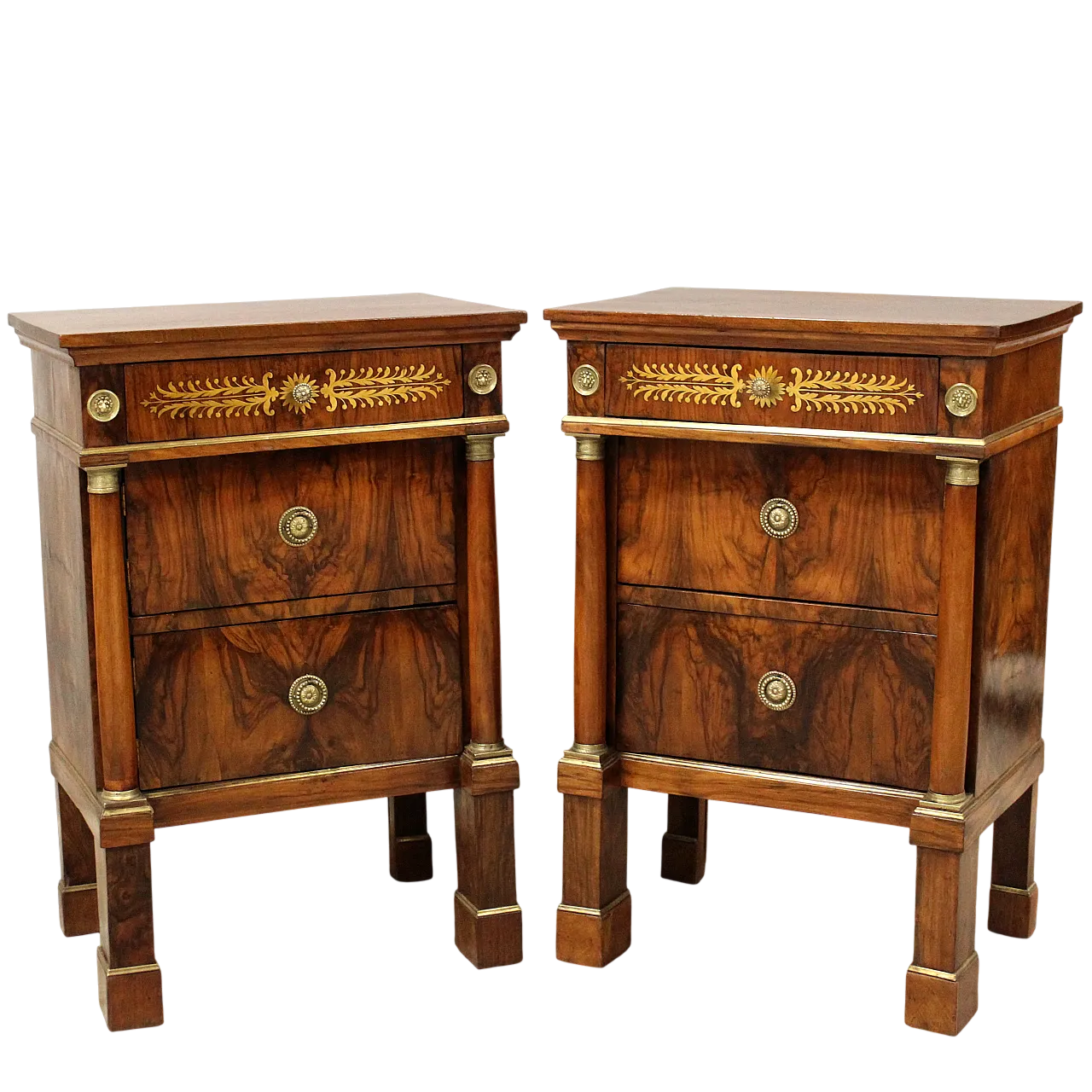 Coppia comodini Impero in noce intarsiati Italia '800 12