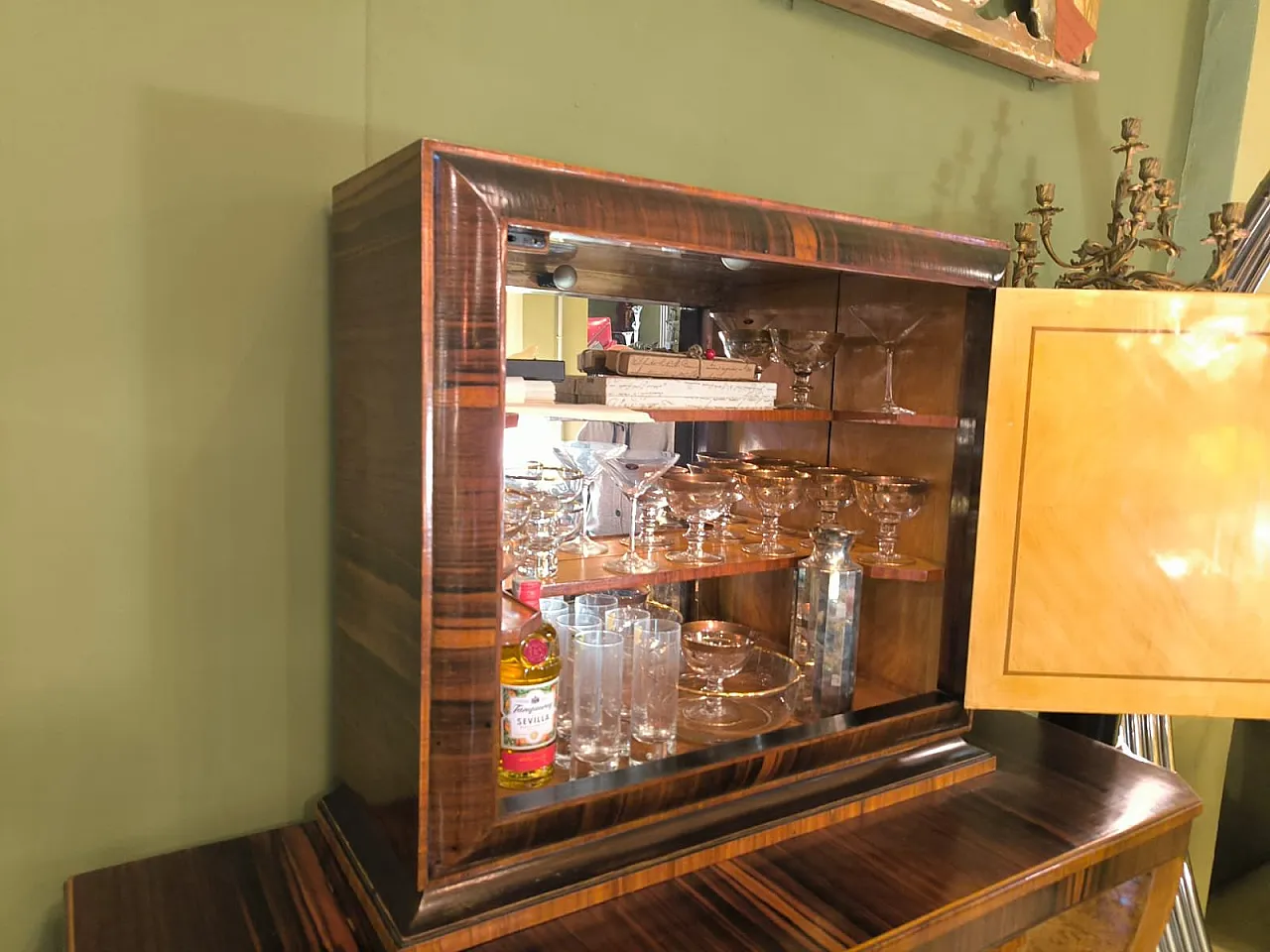 Cornelio Ferrandi, mobile bar intarsiato a mano, anni '60 2