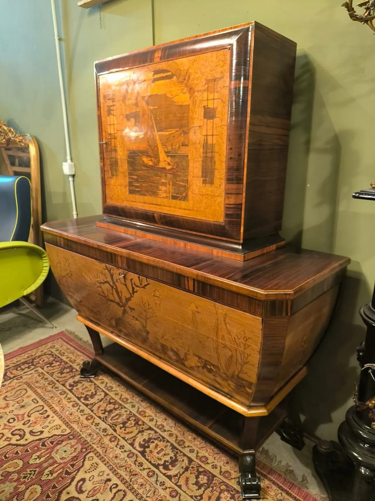 Cornelio Ferrandi, mobile bar intarsiato a mano, anni '60 4