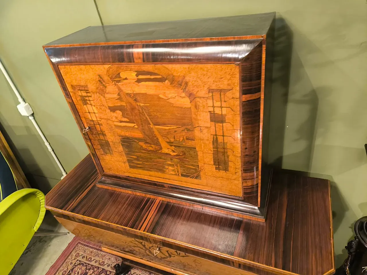 Cornelio Ferrandi, mobile bar intarsiato a mano, anni '60 7