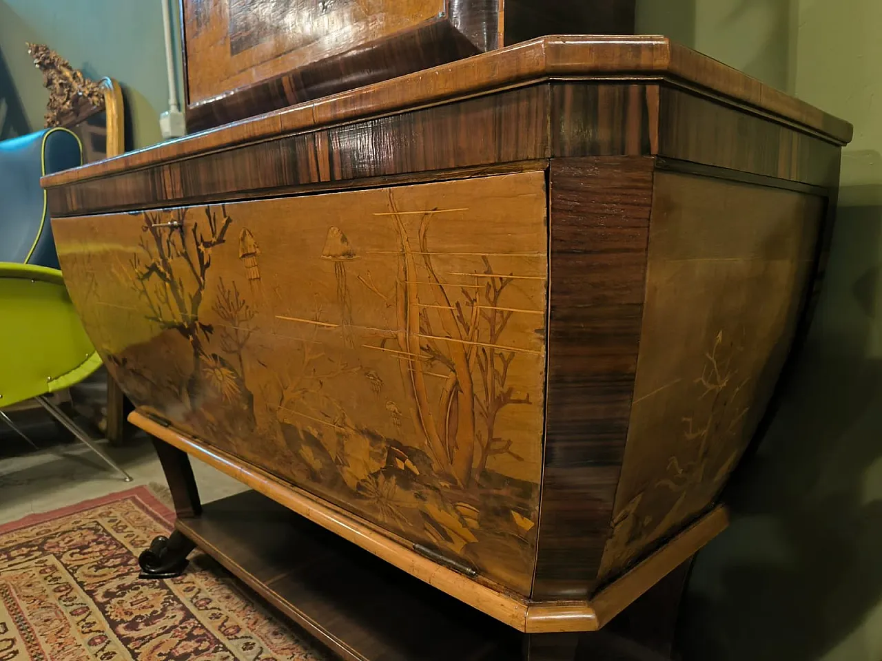 Cornelio Ferrandi, mobile bar intarsiato a mano, anni '60 8