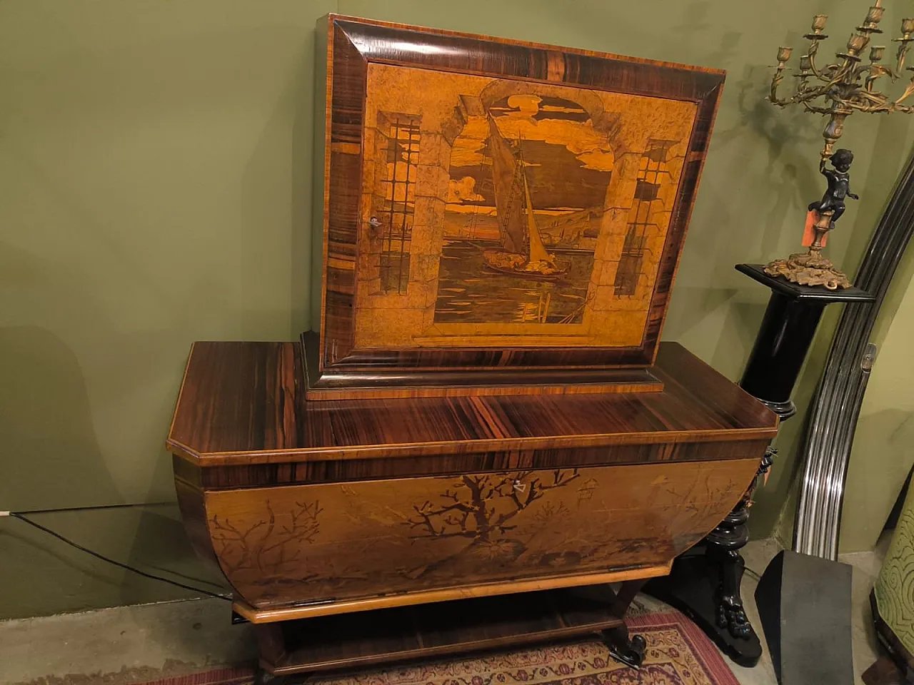 Cornelio Ferrandi, mobile bar intarsiato a mano, anni '60 20