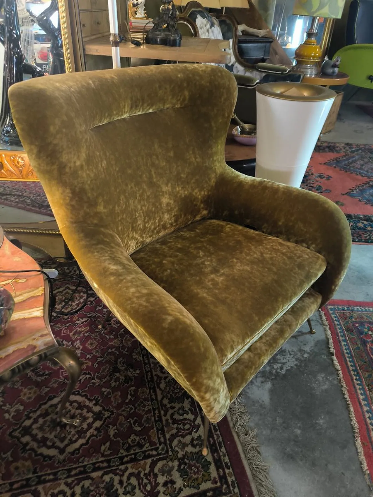 Pair of armchairs in brushed bronze and velvet, 1960s 1
