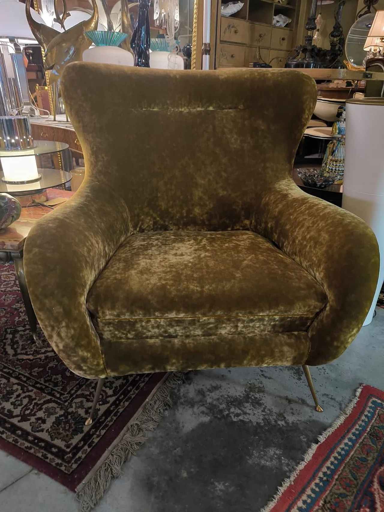 Pair of armchairs in brushed bronze and velvet, 1960s 2