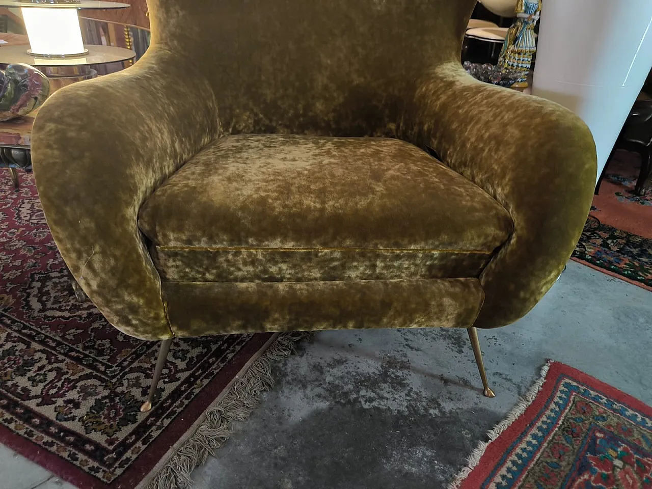 Pair of armchairs in brushed bronze and velvet, 1960s 3