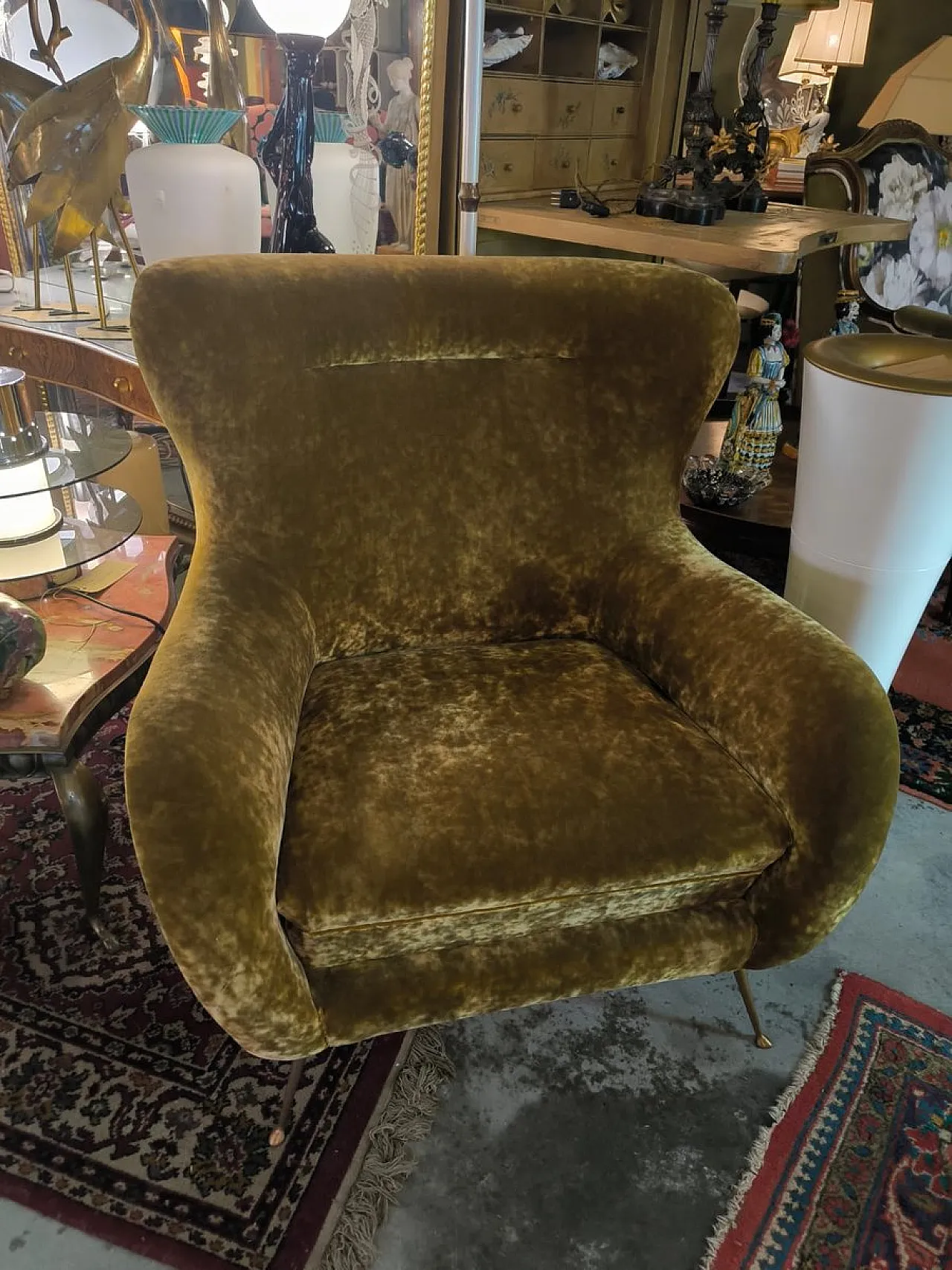 Pair of armchairs in brushed bronze and velvet, 1960s 5