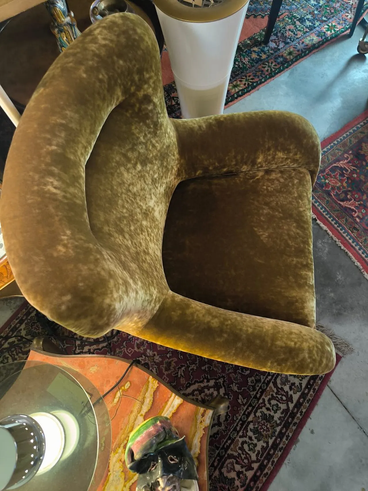 Pair of armchairs in brushed bronze and velvet, 1960s 6