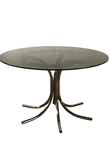 Tavolo rotondo con piano in vetro, anni '70