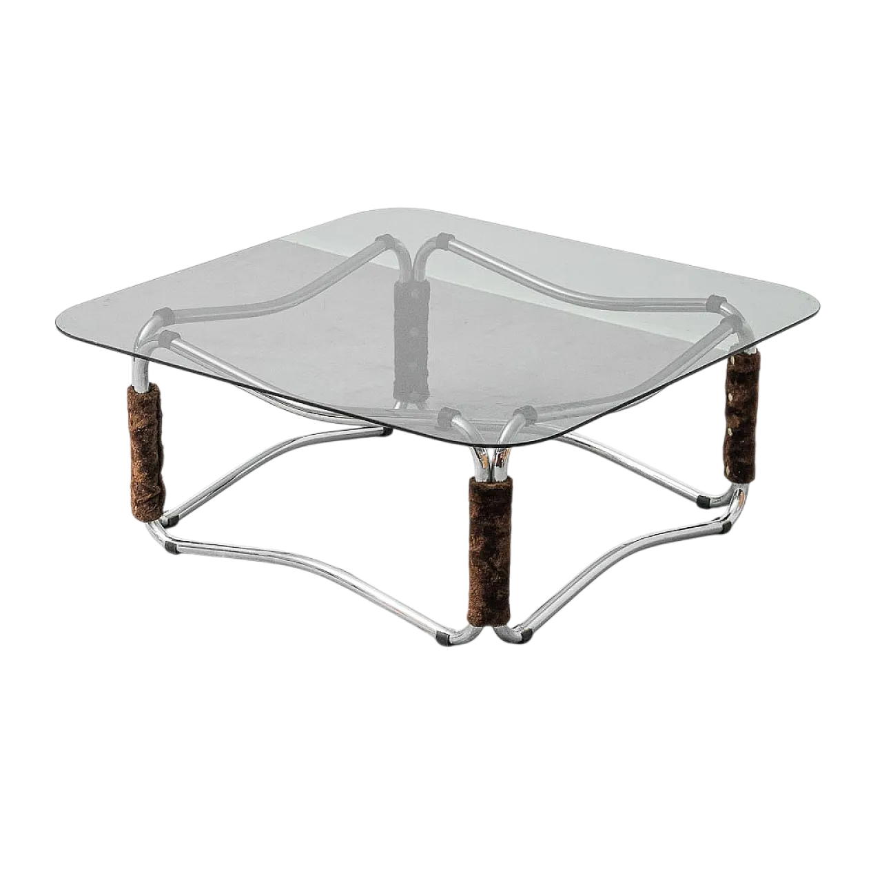 Coffee table in metal and smoked glass, 1970s 8