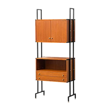 AV bookcase Teak and metal furnishings, 1960s