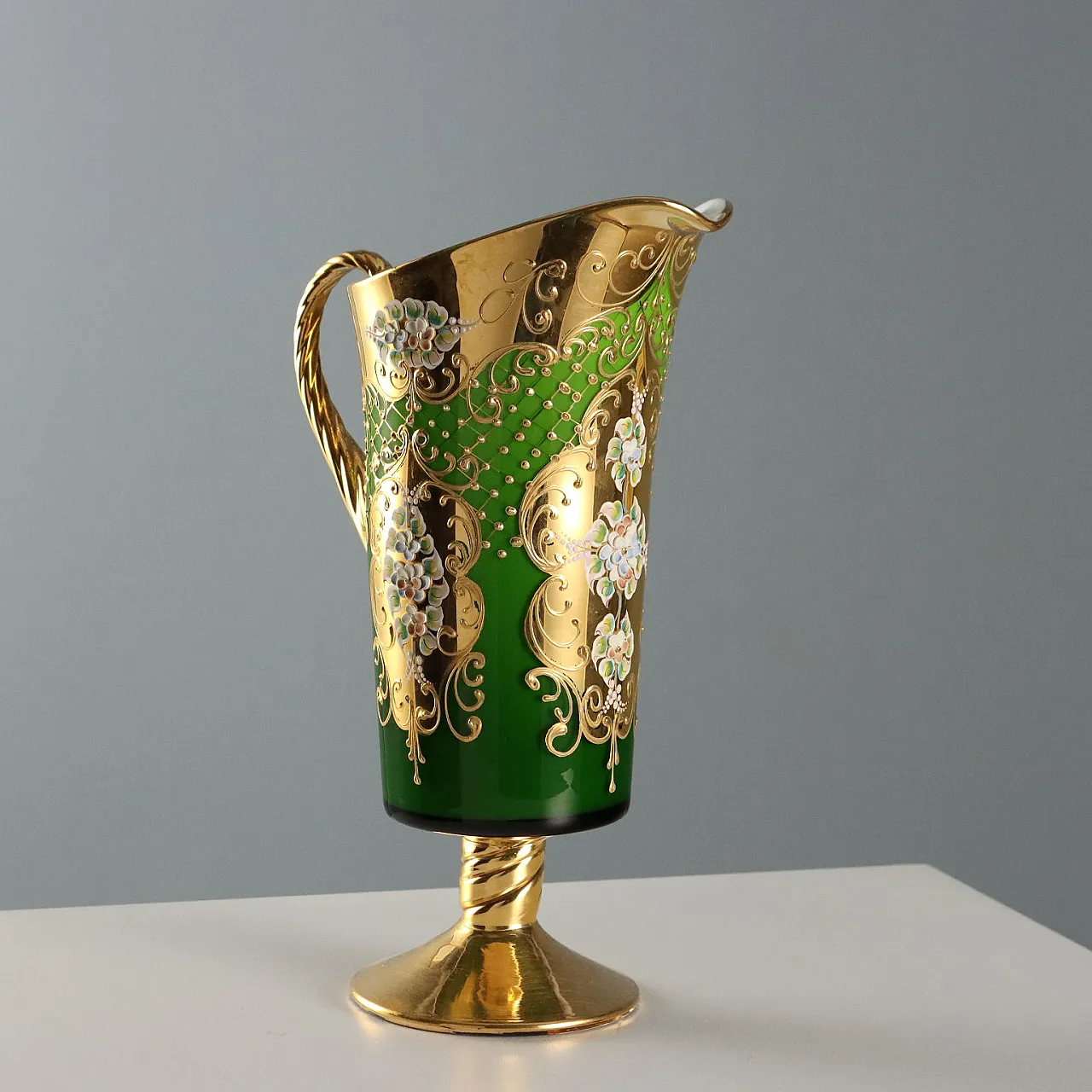 Brocca con 4 bicchieri in vetro policromo, '900 3