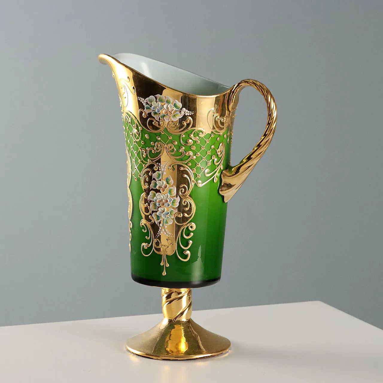 Brocca con 4 bicchieri in vetro policromo, '900 4