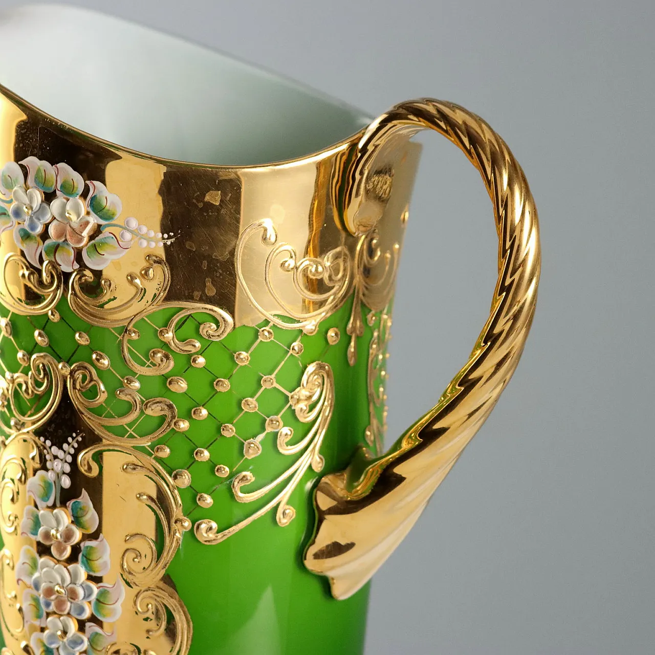 Brocca con 4 bicchieri in vetro policromo, '900 5