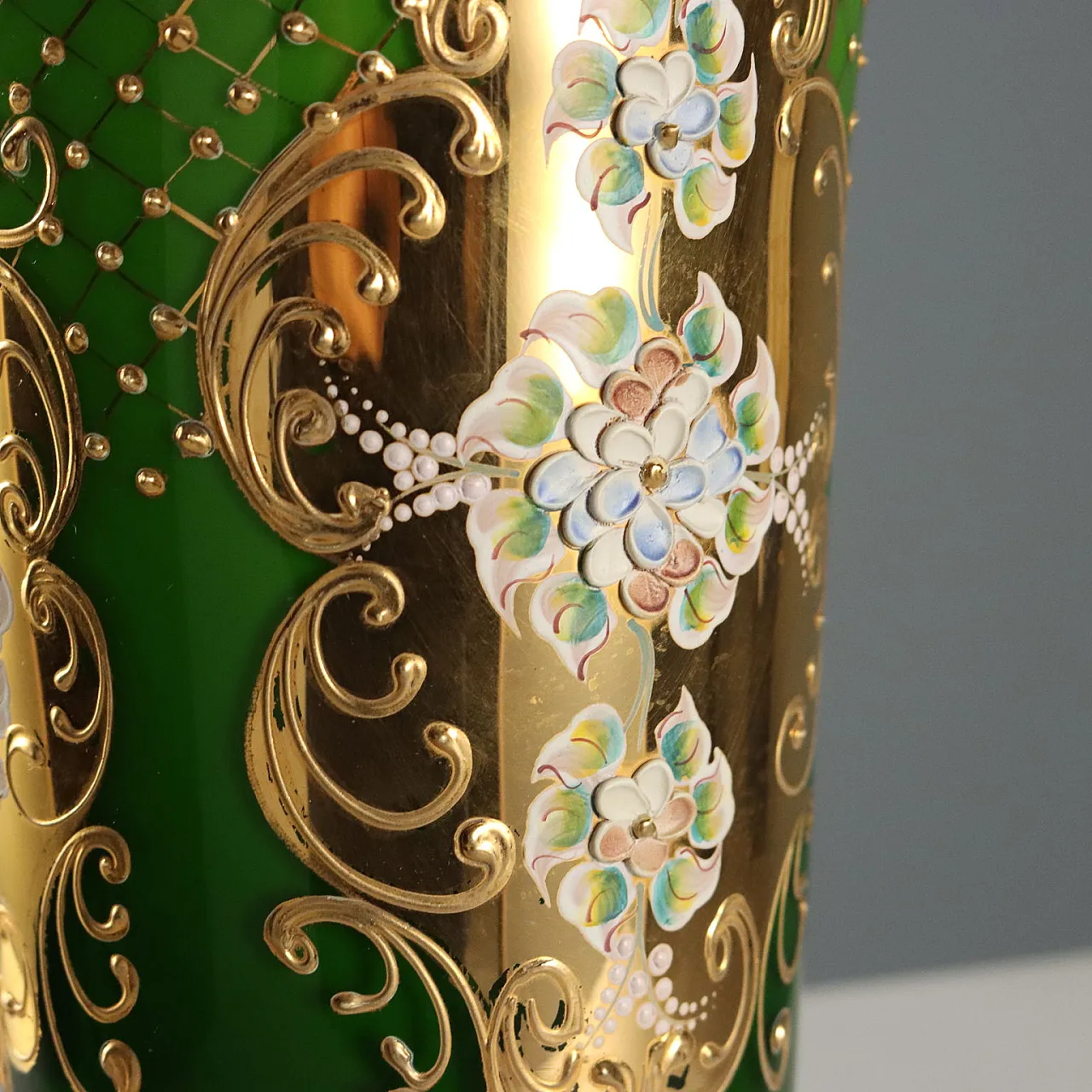 Brocca con 4 bicchieri in vetro policromo, '900 6