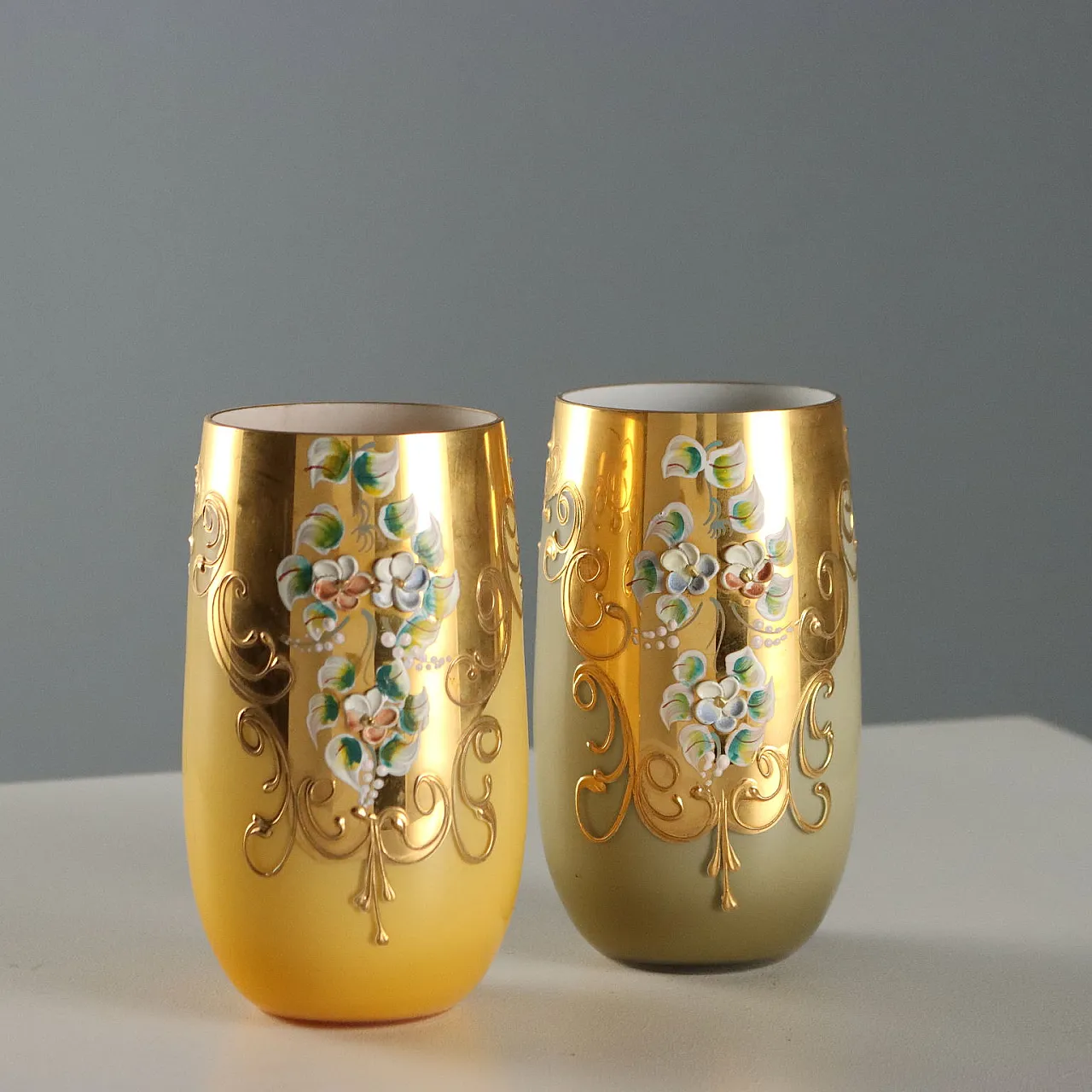 Brocca con 4 bicchieri in vetro policromo, '900 7