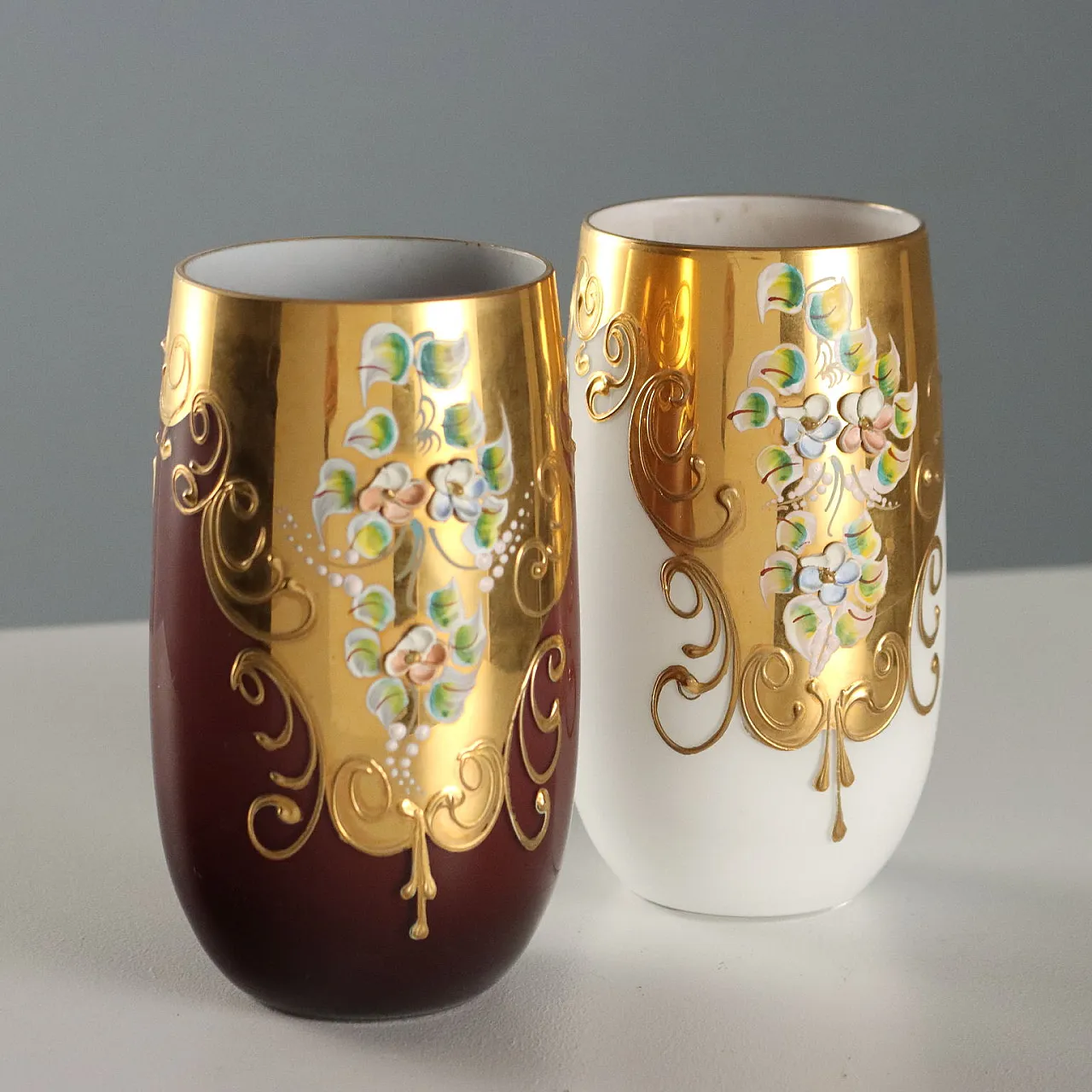 Brocca con 4 bicchieri in vetro policromo, '900 10