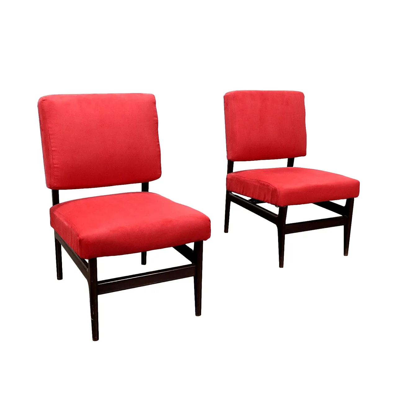 Pair of wooden and fabric armchairs, mid-20th century 1