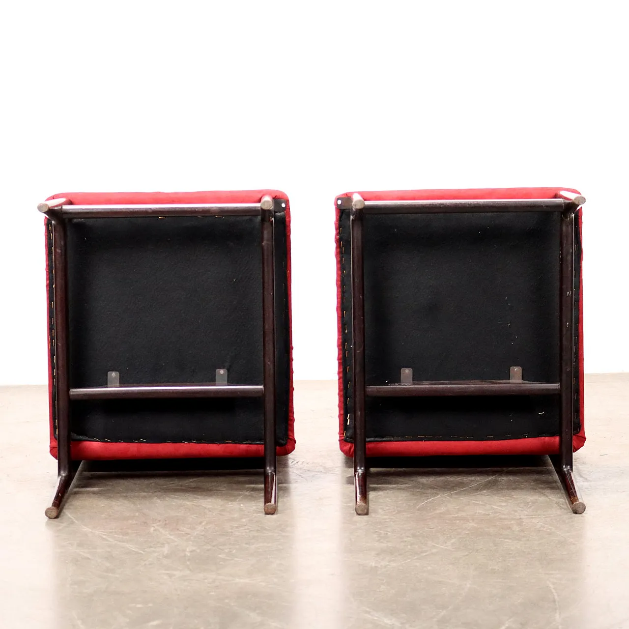 Pair of wooden and fabric armchairs, mid-20th century 6