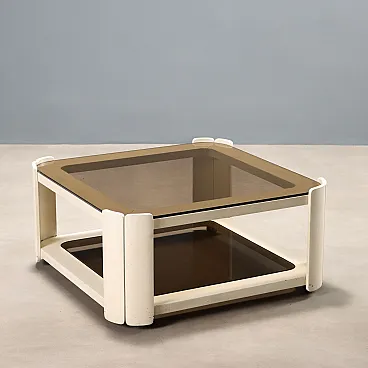 Tavolino in legno laccato bianco e vetro fumé, '900