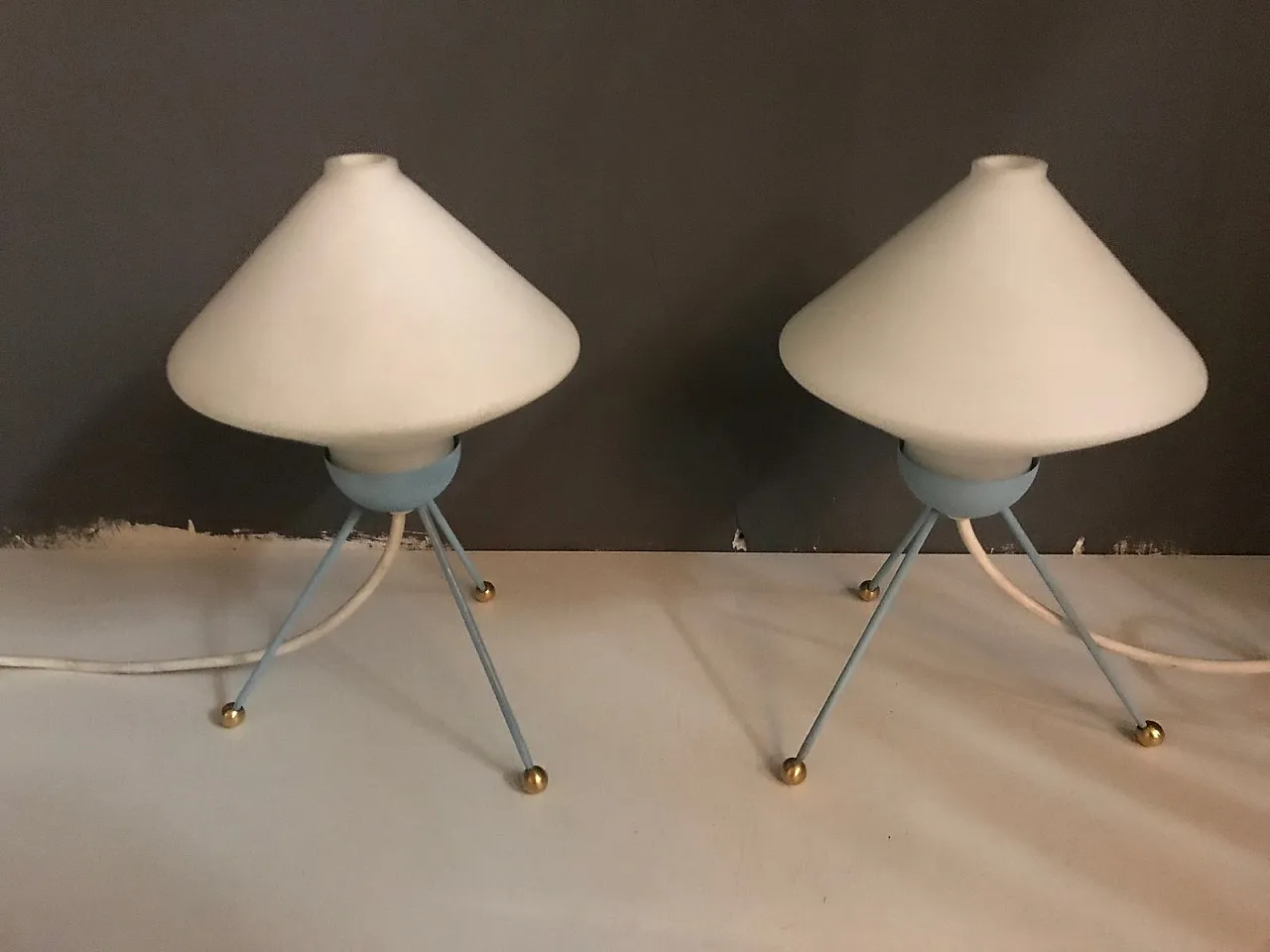 Pair of opaline glass table lamps, 1950s 1