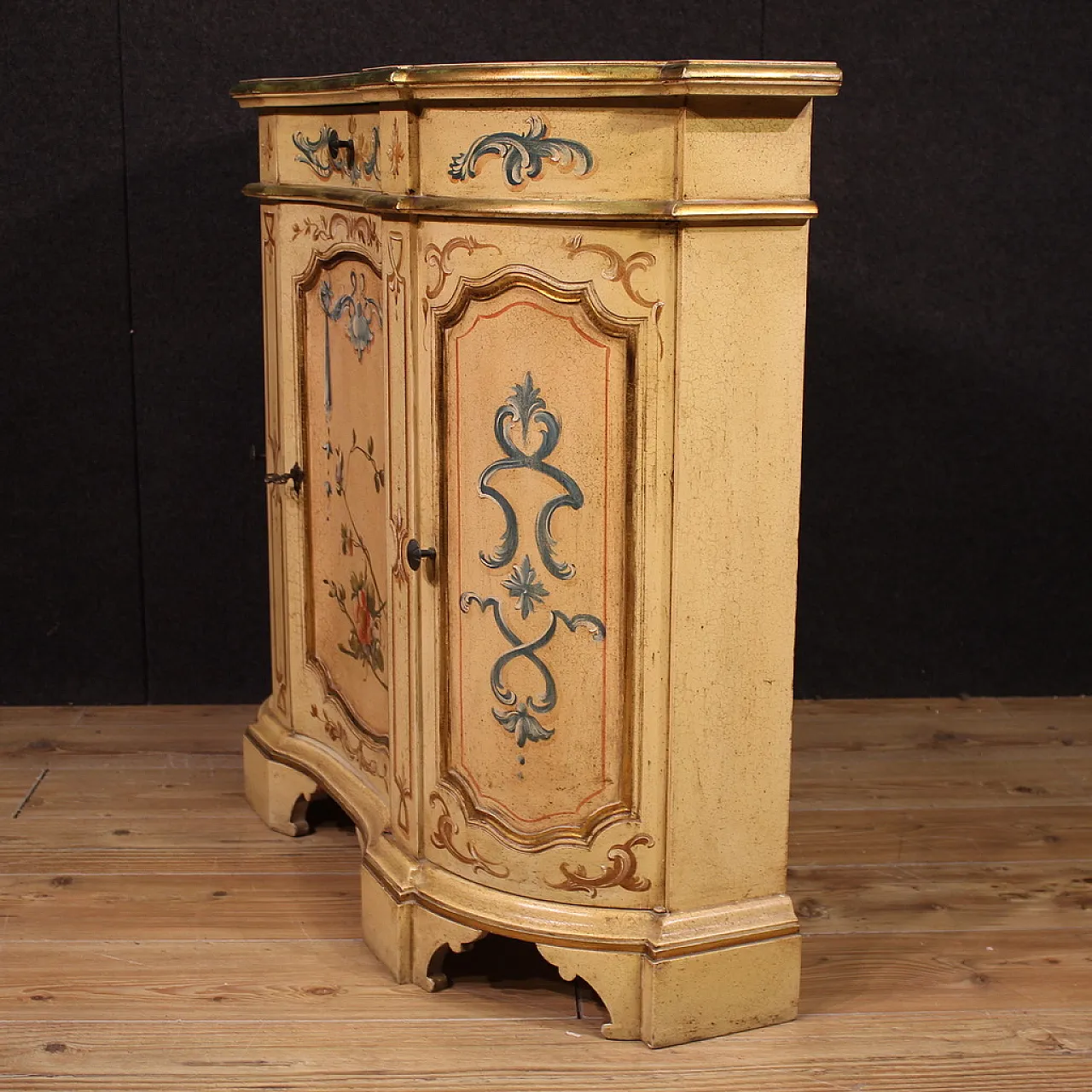 Credenza italiana laccata, dipinta e dorata, '900 7
