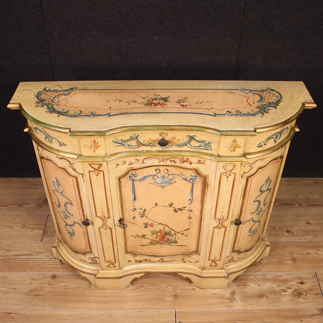 Credenza italiana laccata, dipinta e dorata, '900 8