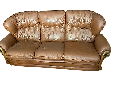 Sofa with two cognac leather armchairs, 1980s