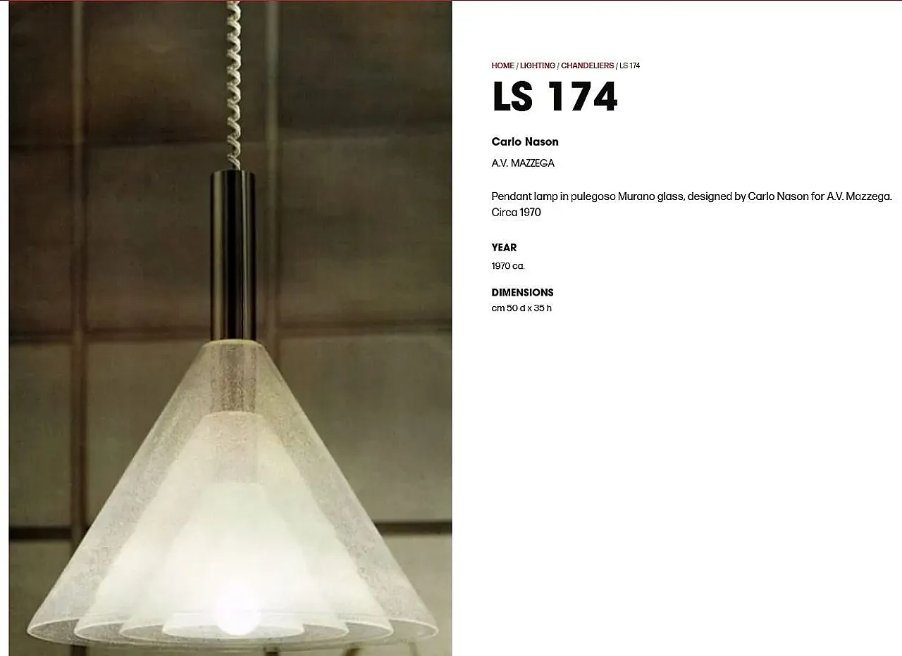 LS 174 Lampada a sospensione attribuita a Carlo Nason per Mazzega, 1970 23