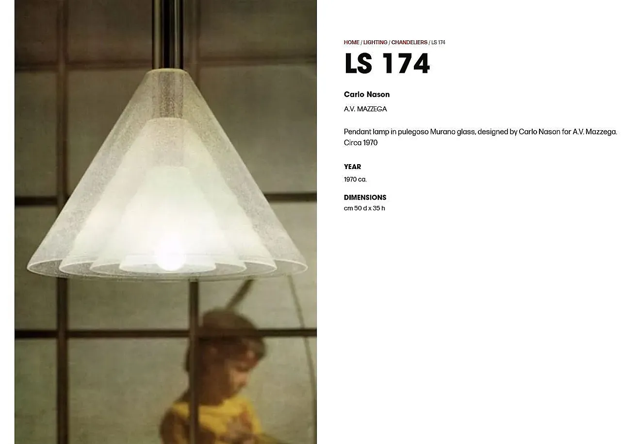LS 174 Lampada a sospensione attribuita a Carlo Nason per Mazzega, 1970 24