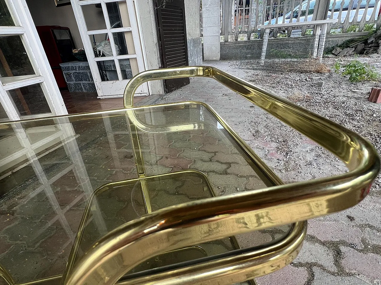 Brass and smoked glass food trolley, 1980s 1