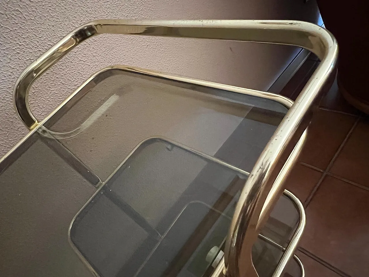Brass and smoked glass food trolley, 1980s 3