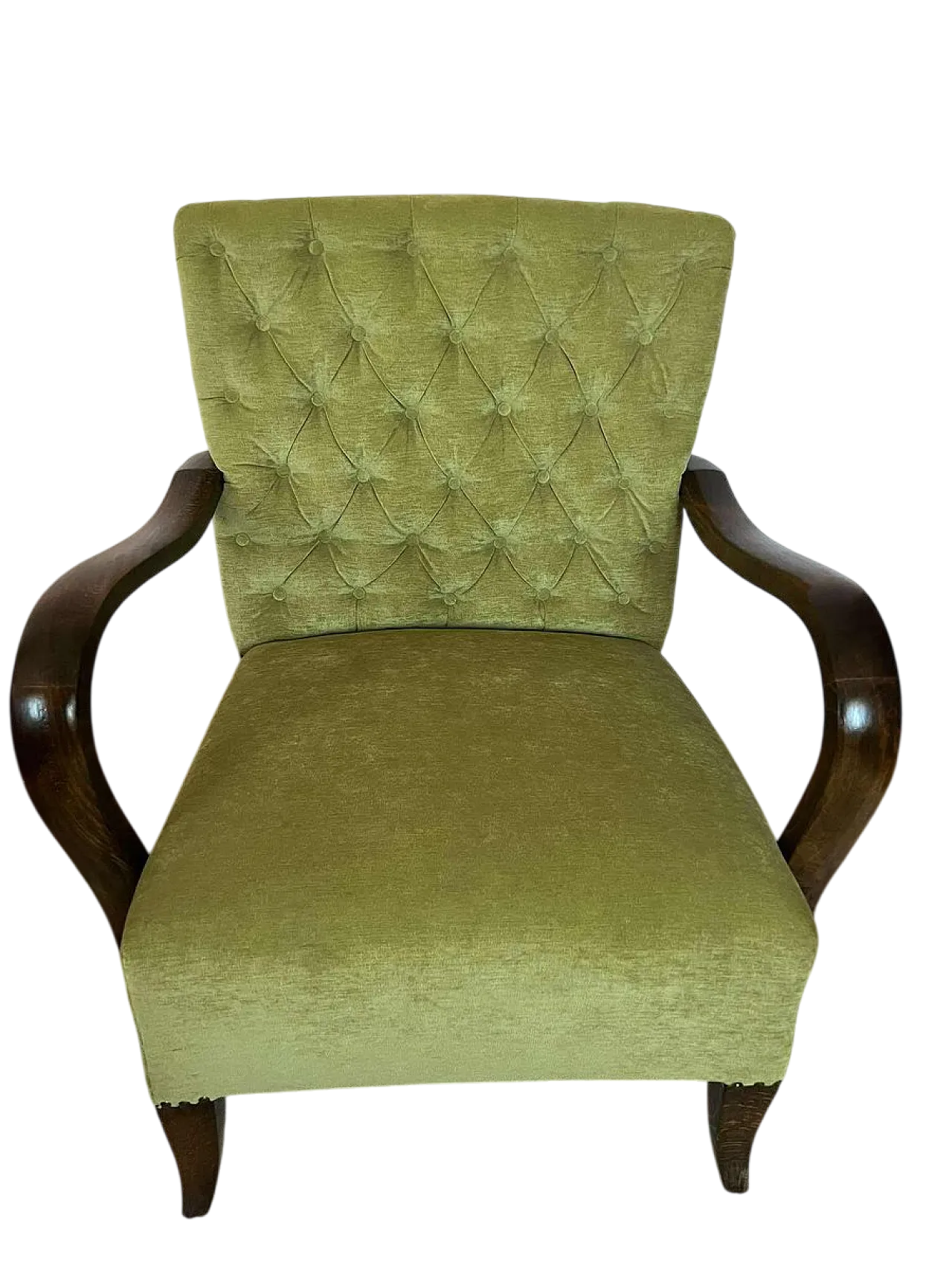 Poltrona Art Deco in noce e velluto verde, anni '30 4