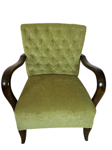 Poltrona Art Deco in noce e velluto verde, anni '30