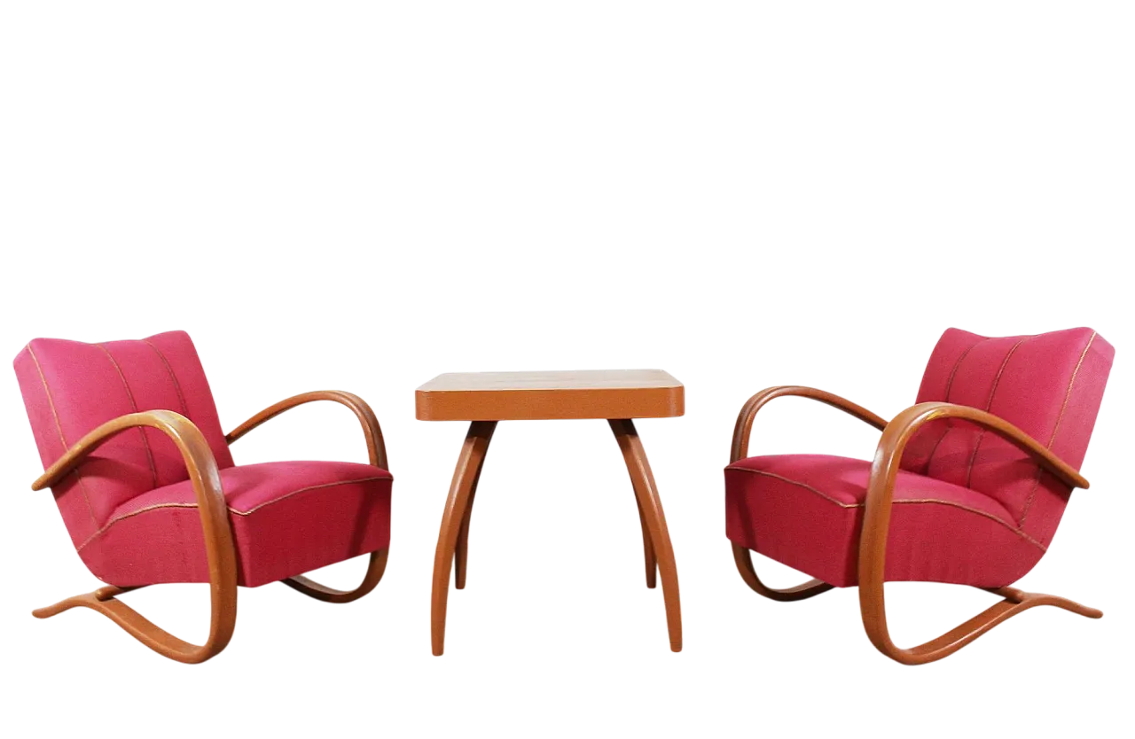Bentwood lounge chairs with coffee table by Jindřich Halabala, 1930s 8