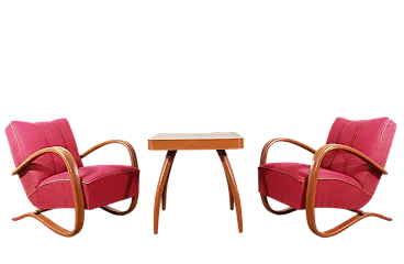 Poltrone in legno curvato con tavolino di Jindřich Halabala, anni '30